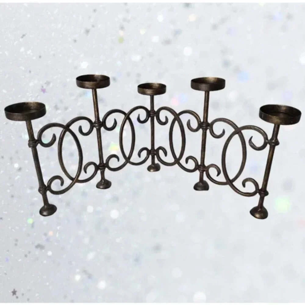 Vintage Hinged Panel Wrought Iron Candelabra